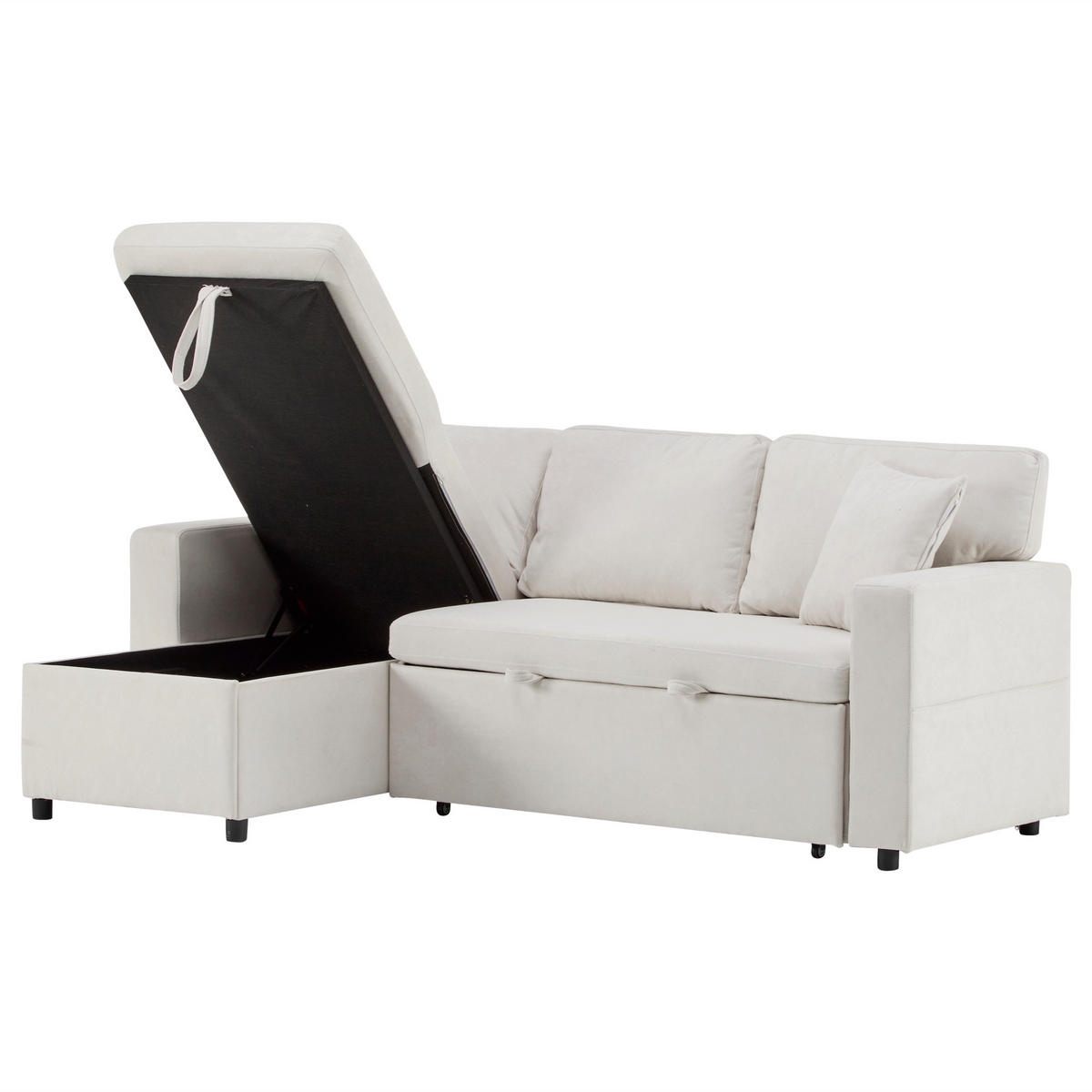 ECKSCHLAFSOFA 214/131/87 cm Beige mit Bettkasten und integriertem Regal - Beige, Textil (214/131cm) - Oxeza