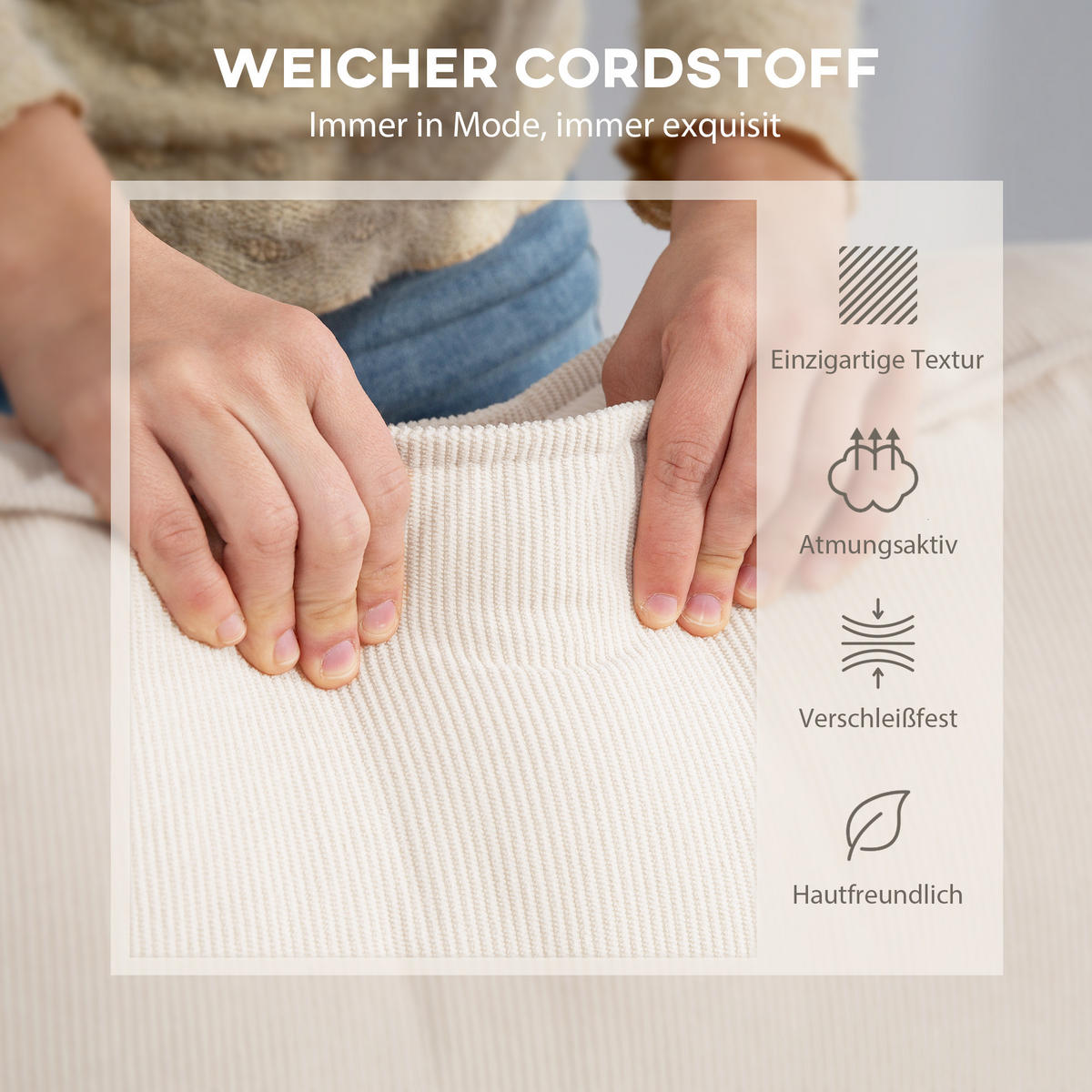 ECKSOFA 3-Sitzer Sofa in L-Form Eckcouch 241x153x83 cm Cremeweiß - Weiß, Kunststoff (241/153cm) - HOMCOM