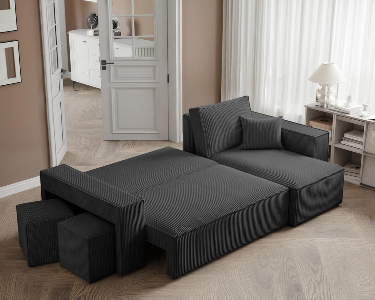 ECKSOFA PARIS mit Schlaffunktion und Bettkasten Anthrazit - Anthrazit, Holzwerkstoff/Kunststoff (262/145cm) - Idohome