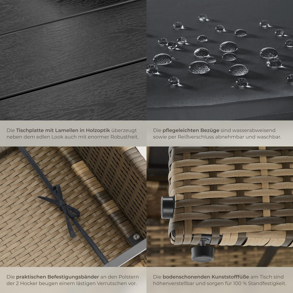2-IN-1-RATTANLOUNGE-SET Monopoli, höhenverstellbare Tischfüße, natur - Naturfarben, Kunststoff - tectake