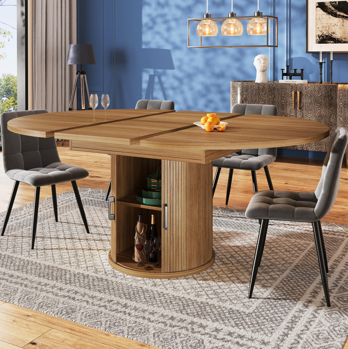 ESSTISCH aus MDF 118(158)x118x76,8 cm Walnussfarben ausziehbar mit Stauraum und verstellbaren Füßen - Braun, Holzwerkstoff (118/118/76.8cm) - Modfu
