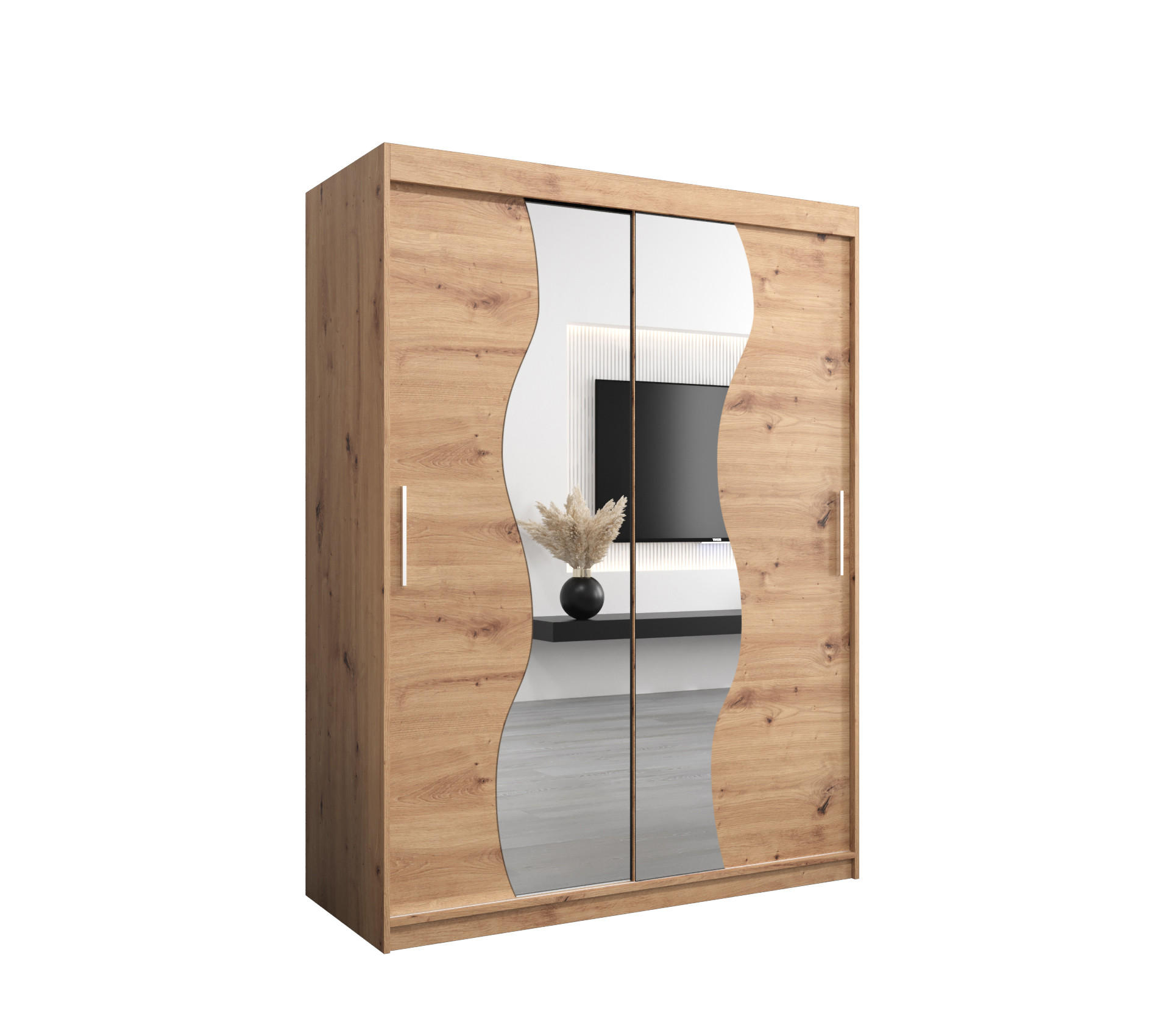 SCHWEBETÜRENSCHRANK 200/150/62 2-türig - Silberfarben/Eiche Artisan, Holz/Kunststoff (150/200/62cm) - MÖBEL KRYSPOL