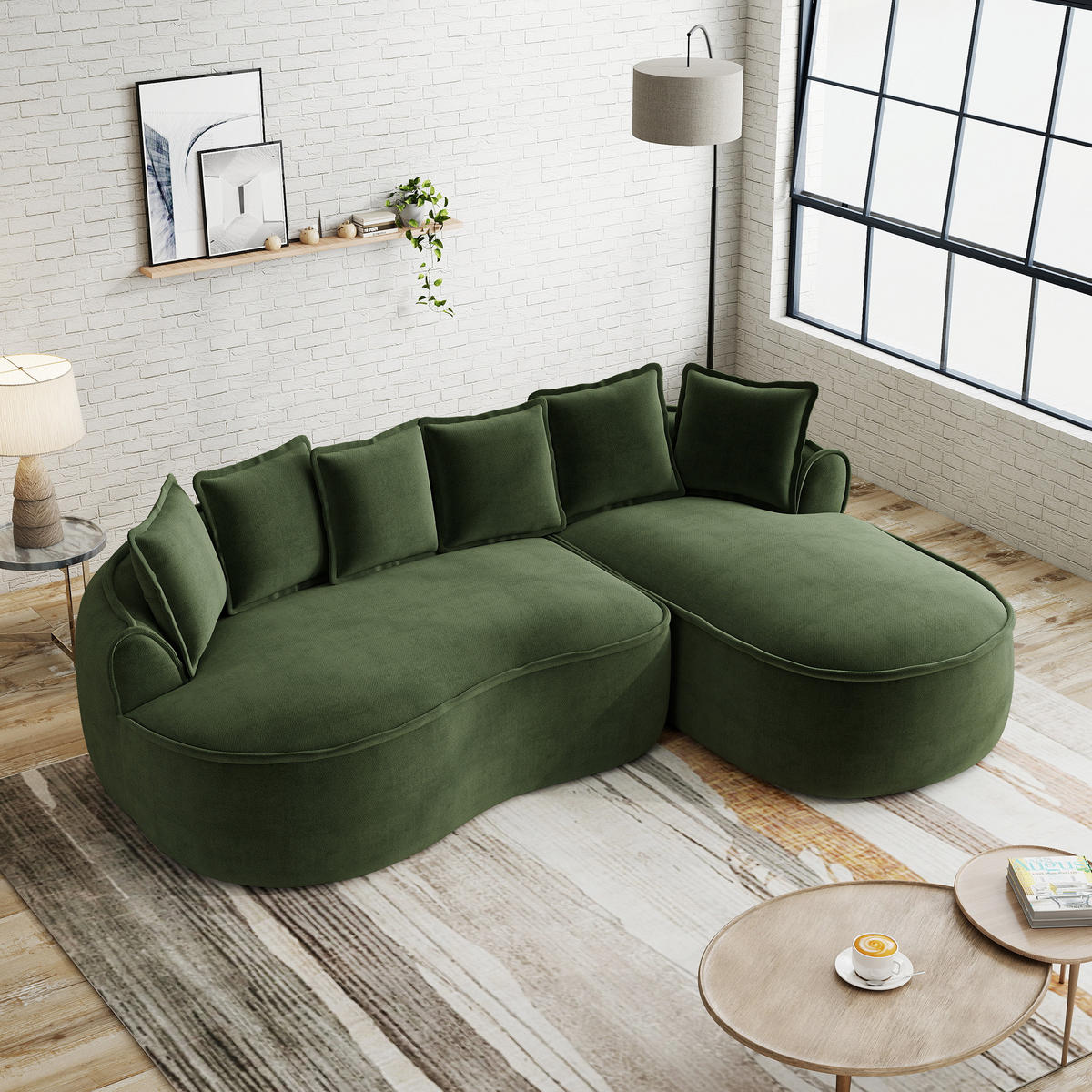 3-SITZER Sofa 252x164x67 cm aus Chenille-Stoff rahmenlos ohne Montage, grün - Grün, Textil (164/67/252cm)