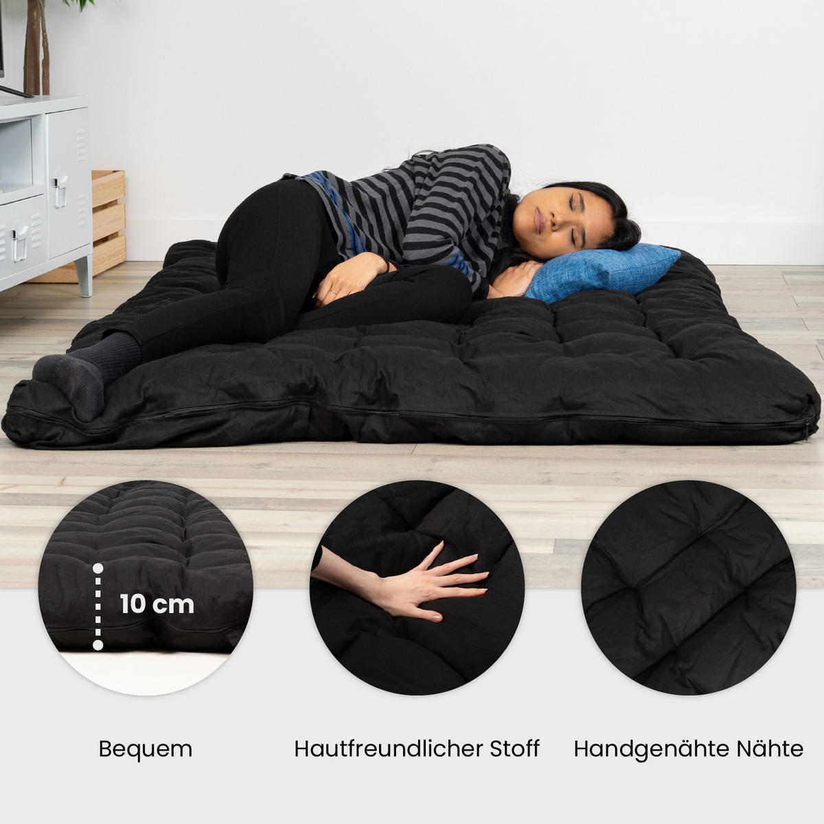 FUTON-MATRATZE faltbar, Schwarz, 135x190 cm - Schwarz, Textil (135/190cm) - Meubles Cosy