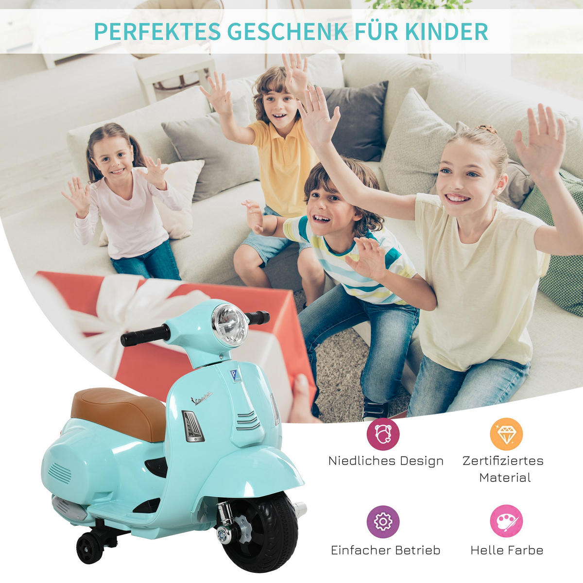 ELEKTRO KINDERMOTORRAD, Grün/ Rot/Weiß, Kunststoff-+ Metall - Grün, Metall (66.5/38/52cm) - HOMCOM