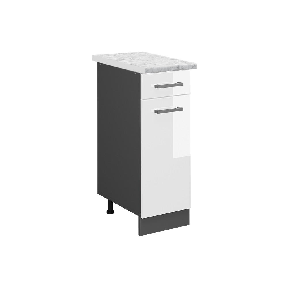 SCHUBLADENSCHRANK R-Line Weiß Hochglanz 30 cm AP Marmor - Weiß Hochglanz/Anthrazit, Holzwerkstoff (30/81.6/60cm) - Vicco