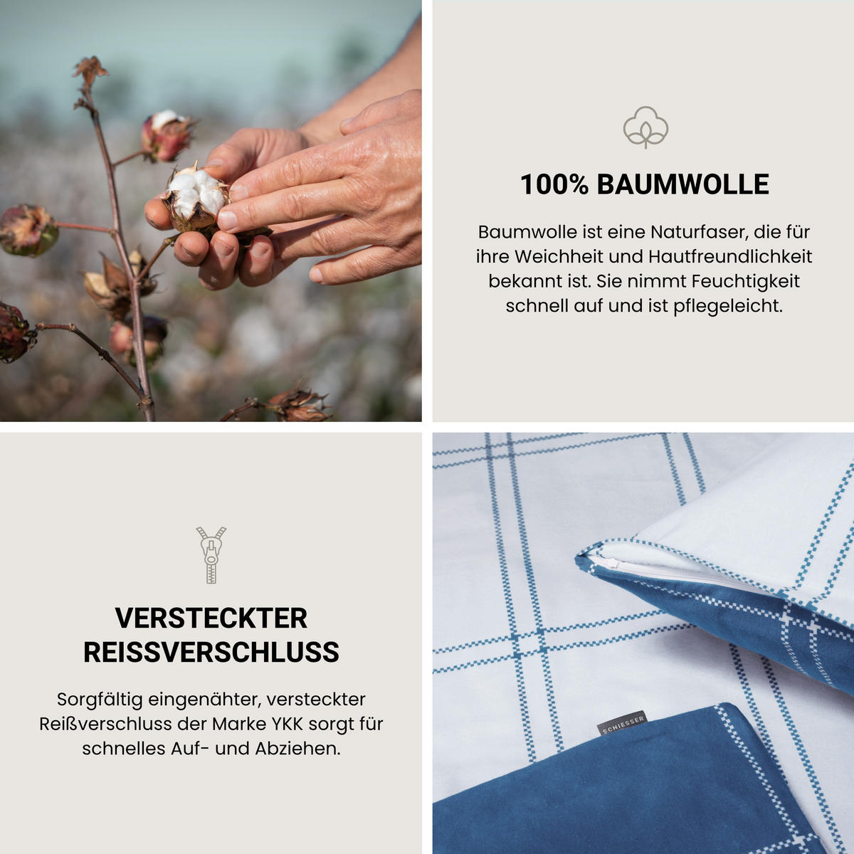 BETTWÄSCHESET Ellis - Feinbiber - 2-teilig - 155 x 220 cm - Blau - Blau, Textil (155/220cm) - SCHIESSER