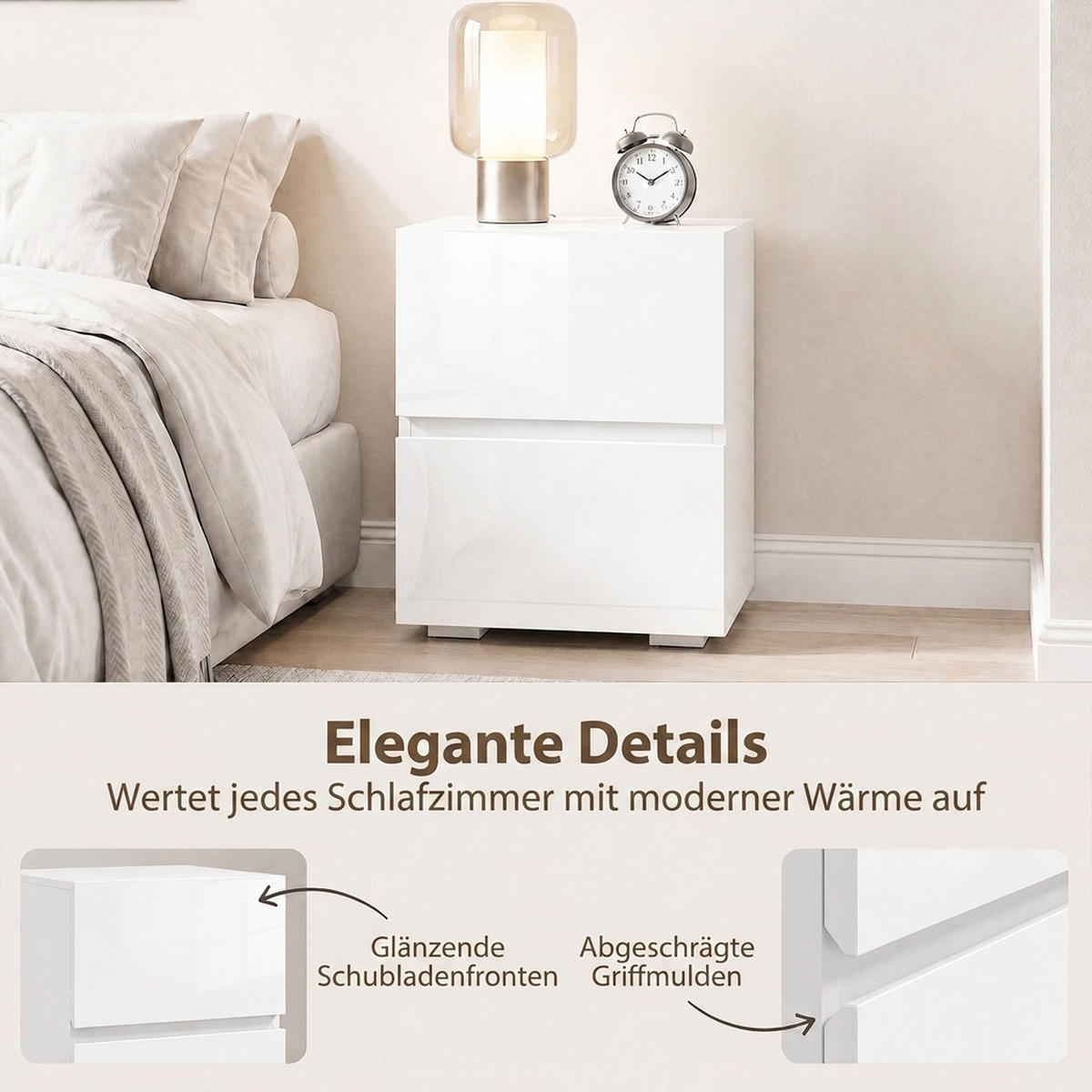 NACHTTISCH 2er Set MDF Weiß - Weiß, Holzwerkstoff (40/58/40cm) - HOMCOM