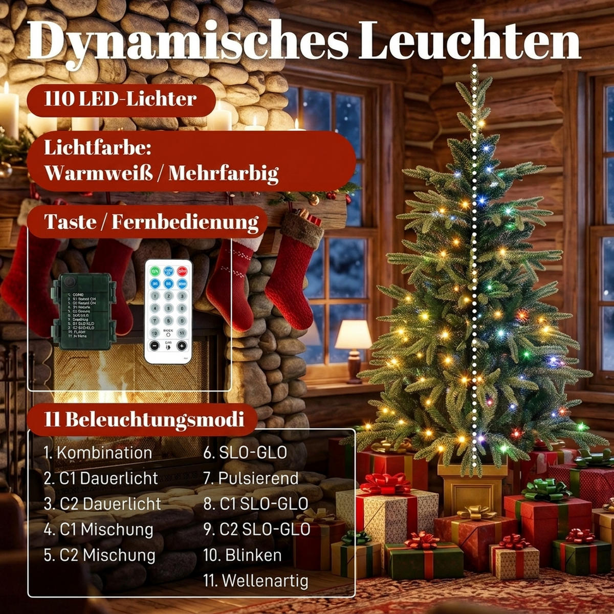 WEIHNACHTSBAUM-MIT-LICHT PE Stahl Grün - Grün, Kunststoff (120cm) - HOMCOM
