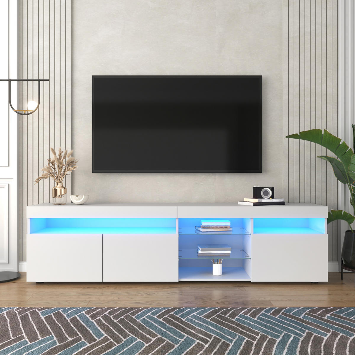 TV-SCHRANK 180/35/48 cm Weiß mit variable LED-Beleuchtung und 3 Türen - Weiß, Holzwerkstoff (180/48/35cm) - Oxeza