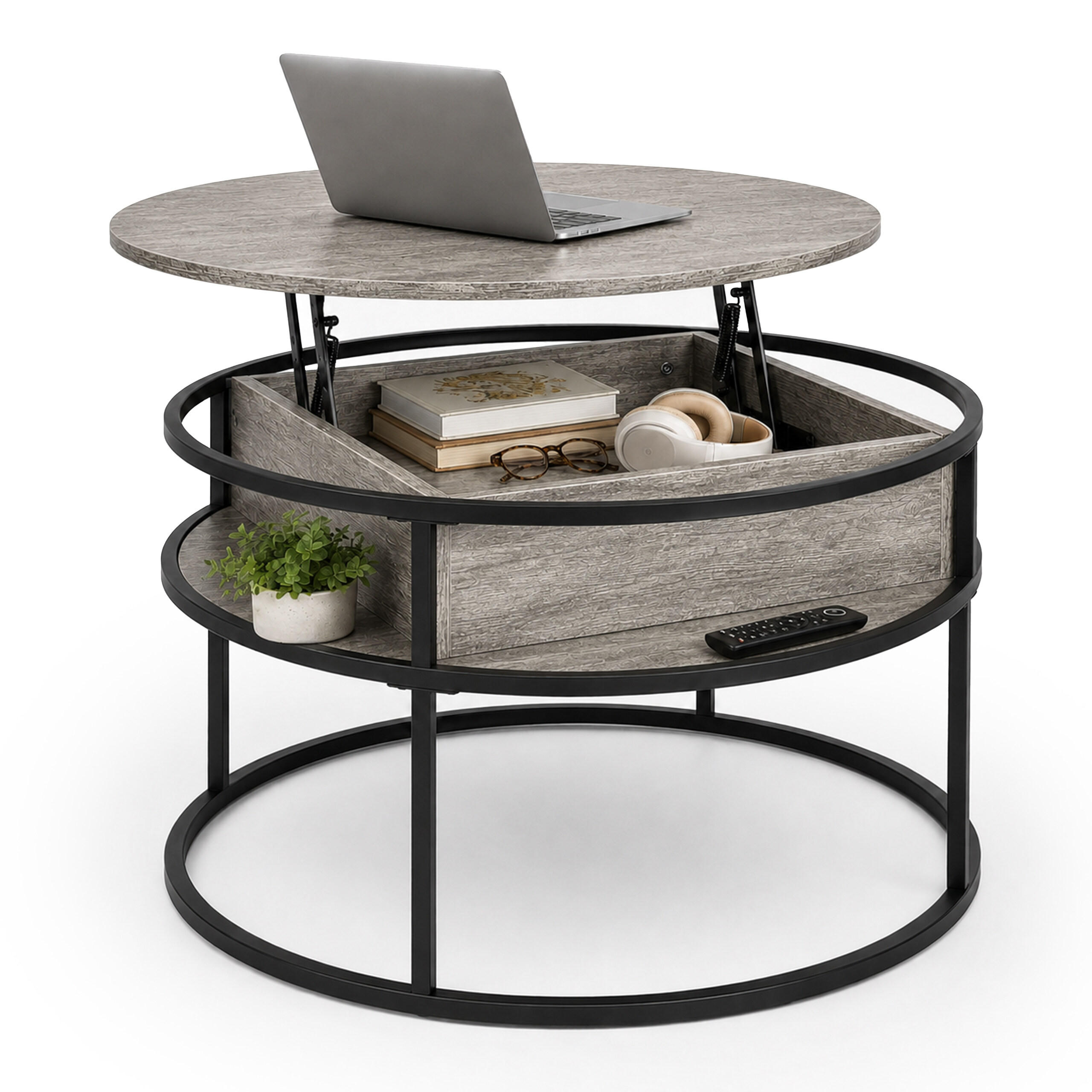 COUCHTISCH Schwarz Liftfunktion 47x80 cm - Braun, Holzwerkstoff/Metall (80/80/47cm) - Relaxdays