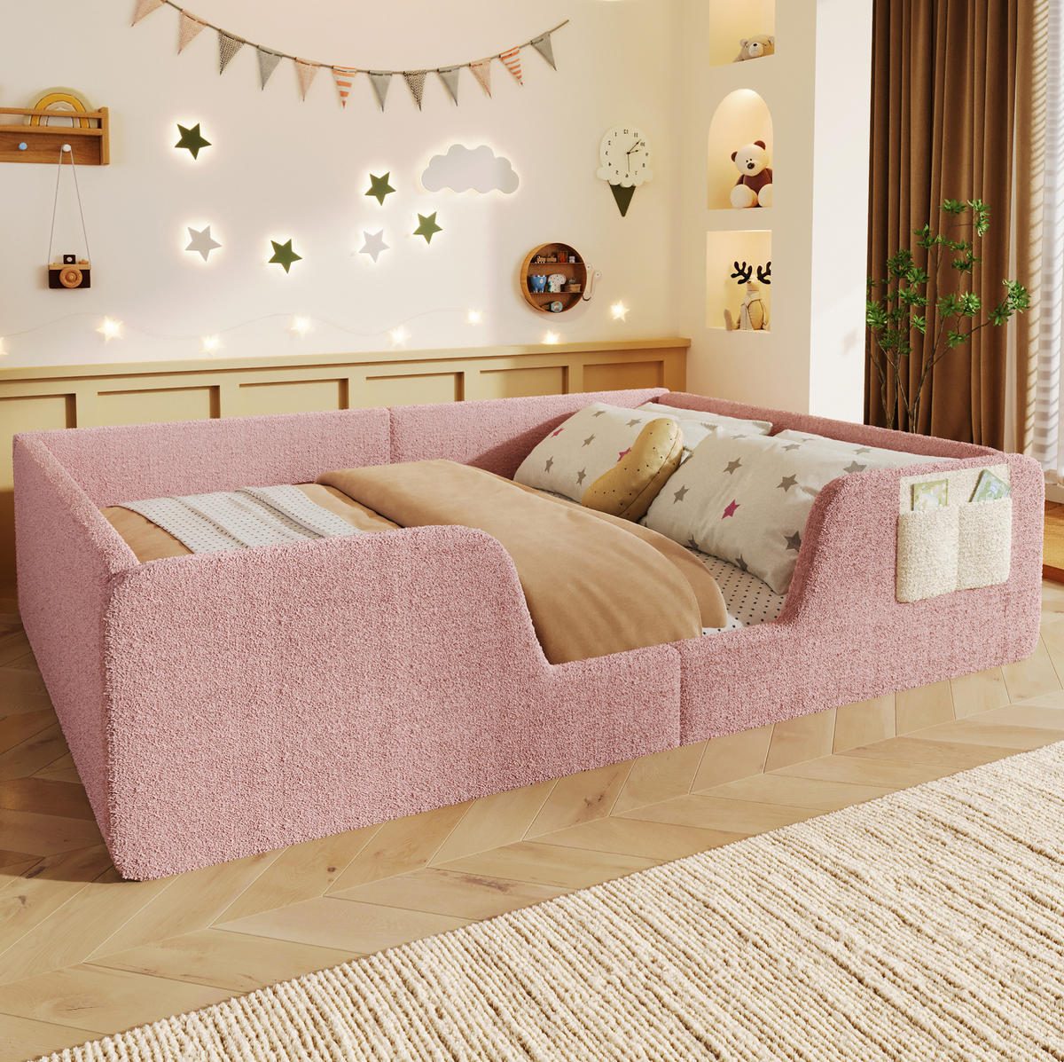 POLSTERBETT 140/190 cm Pink mit abnehmbaren Sicherheitsgittern - Pink, Textil (140/190cm) - MIVRAY