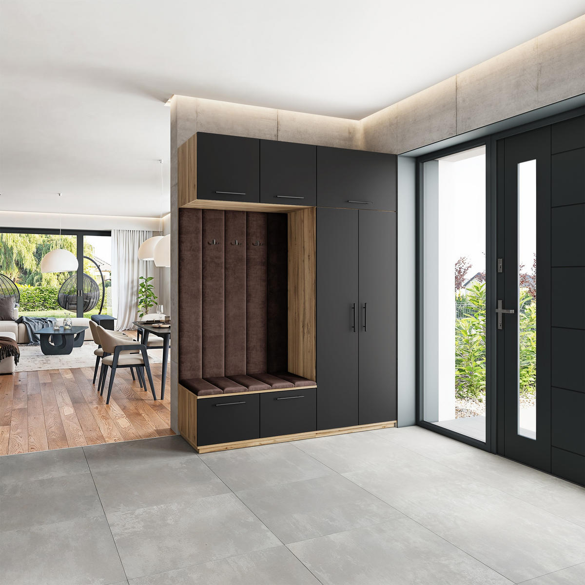 GARDEROBENSCHRANK REMA 180/240/60 cm Modern Garderobe-Set Eiche Wotan - Eiche Wotan/Schwarz, Holzwerkstoff (180/240/60cm) - MASSENO