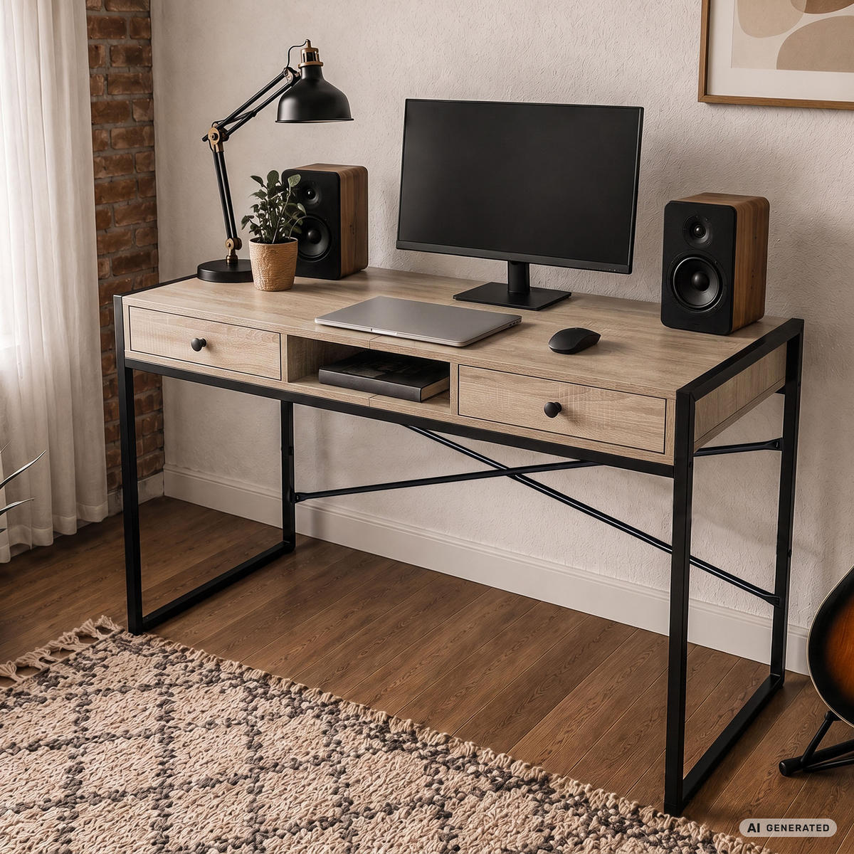 SCHREIBTISCH ELOSNIS 123 cm Sonoma Eiche - Schwarz/Sonoma Eiche, Holzwerkstoff (123/48/80.5cm) - Akord