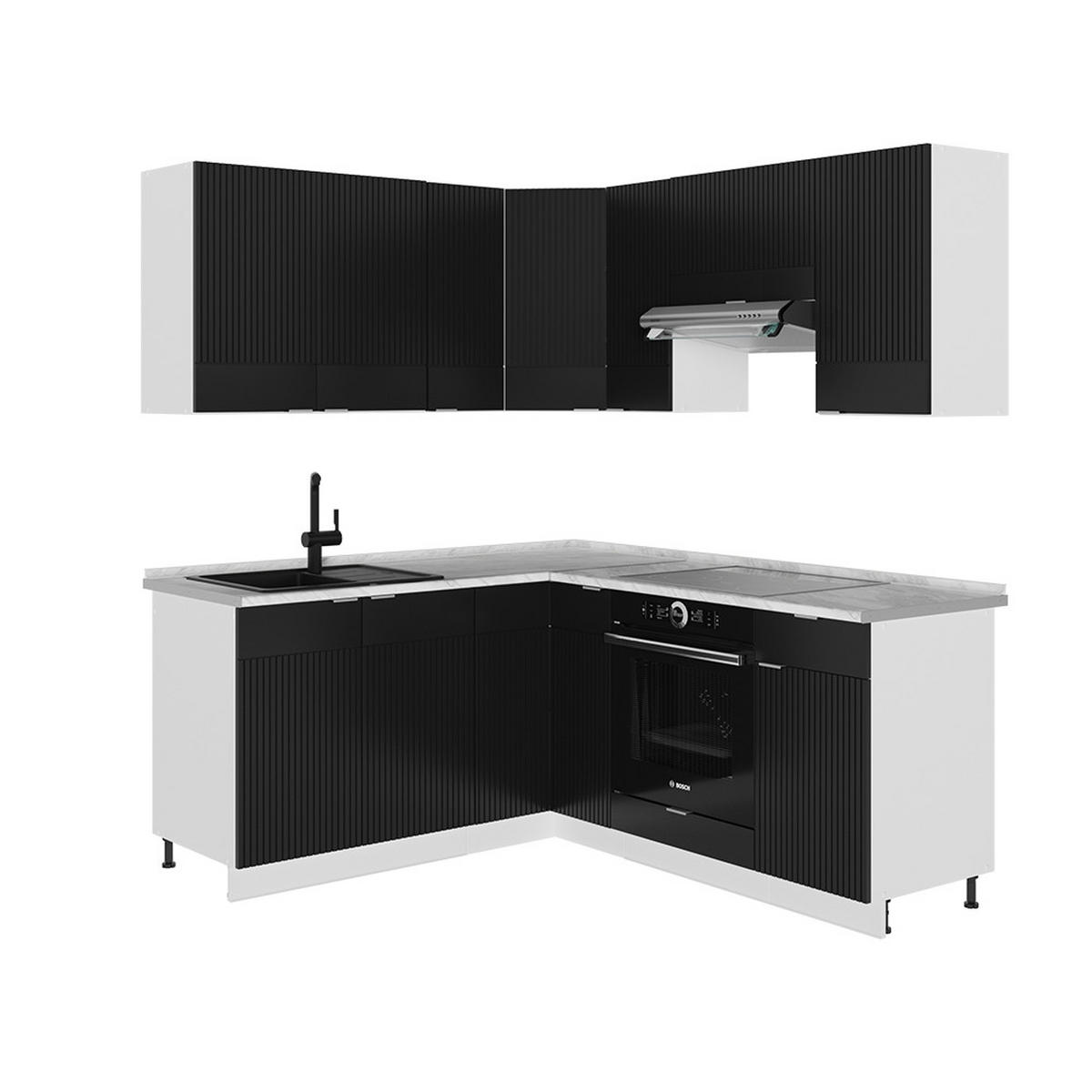 ROHOVÁ KUCHYNĚ Fame-Line, černé pruhy/bílá, 160 x 190 cm, AP mramor - bílá/černá, kompozitní dřevo (190/81.6/60cm) - Vicco