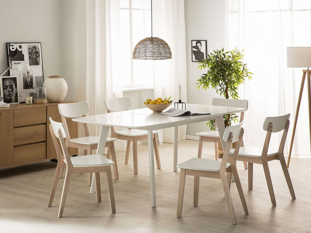 ESSTISCH 150-195/90/75 cm Weiß Rechteckig Sanford - Weiß, Holzwerkstoff (195/90/75cm) - Beliani