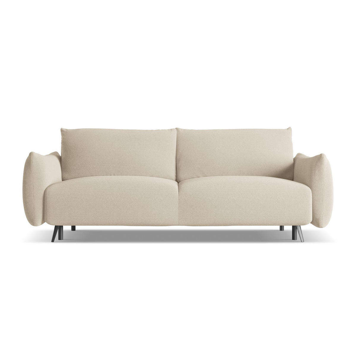 3-SITZER SOFA mit Schlaffunktion Chenille Stoff Beige - Beige/Schwarz, Textil/Metall (230/86/105cm) - LaMiaSofa