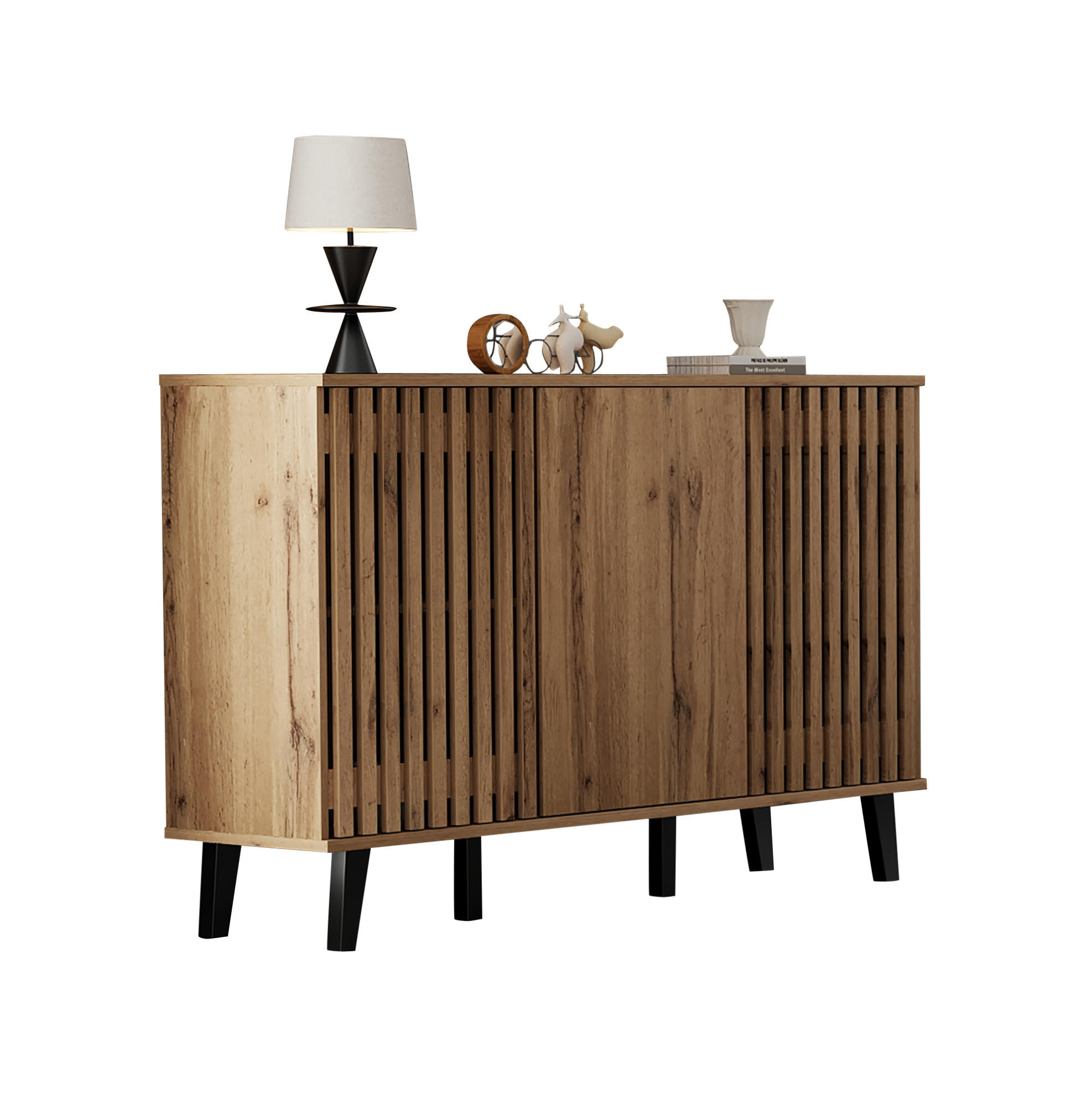 Modfu KOMODA z dřevotřísky 150x40x95 cm v přírodní barvě se 3 dvířky a 6 přihrádkami