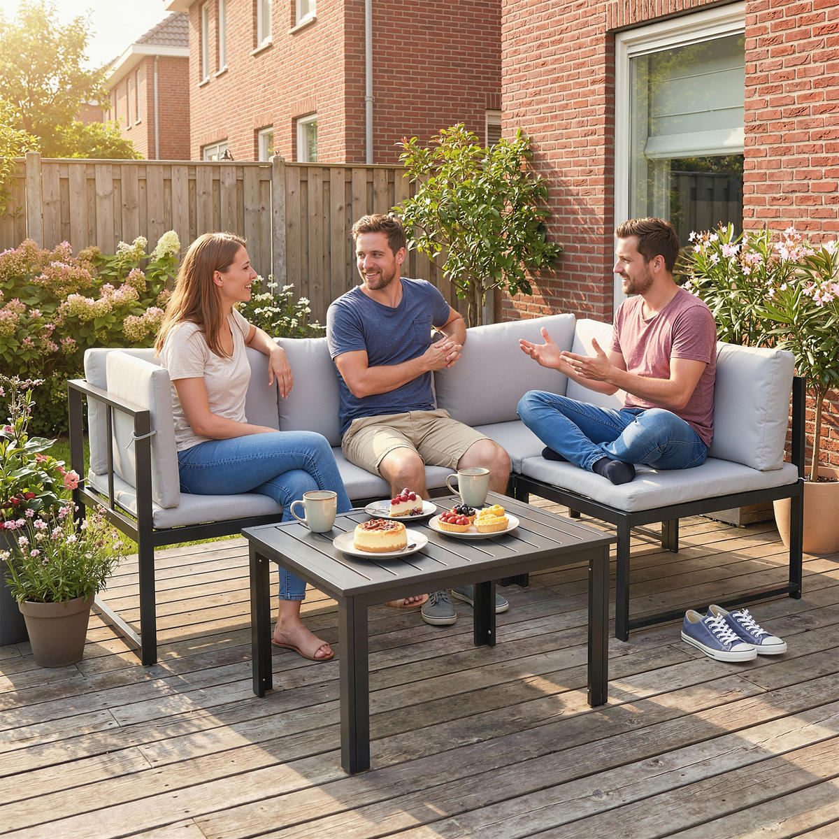 GARTENSET DE-13527 3-teilig mit verstellbaren Armlehnen Grau - Grau, Metall - ComfortXL