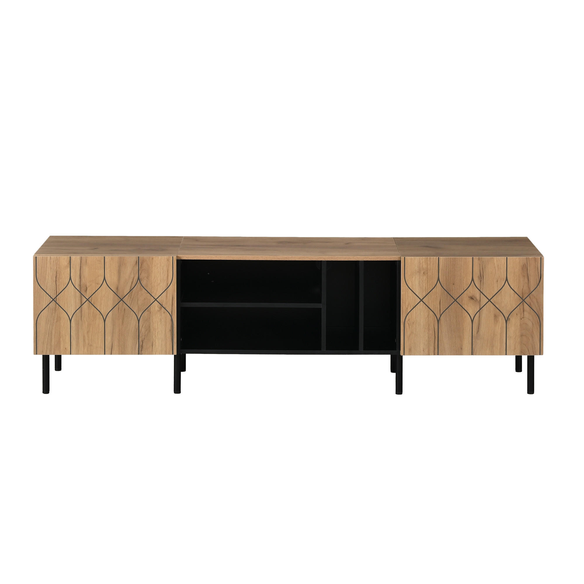 TV-RACK 180x40x50cm Lowboard für 70-Zoll Fernseher Naturfarbenholz-Schwarz - Schwarz, Holz (49/16/64.01cm) - Raelunyi