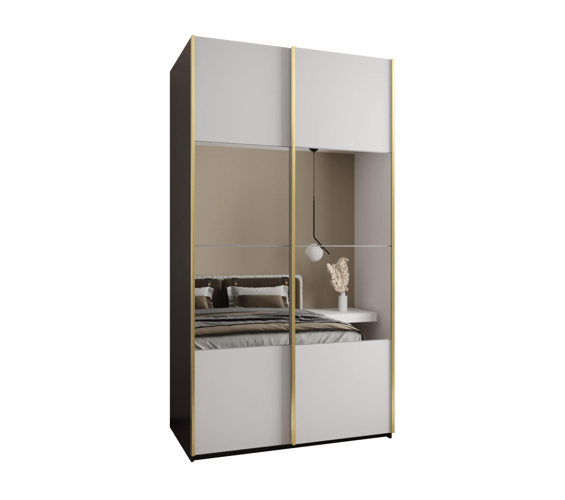 Abiks Möbel Schwebetürenschrank Schwarz, Weiß, Gold 140x245x64 cm