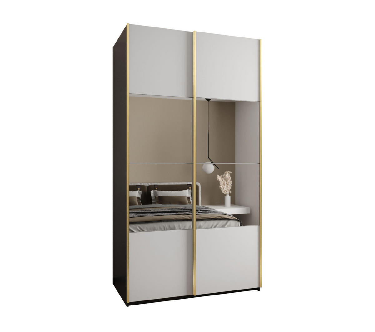 SCHWEBETÜRENSCHRANK 245,5/140/64 2-türig - Goldfarben/Schwarz, Holz/Metall (140/245/64cm) - Abiks Möbel