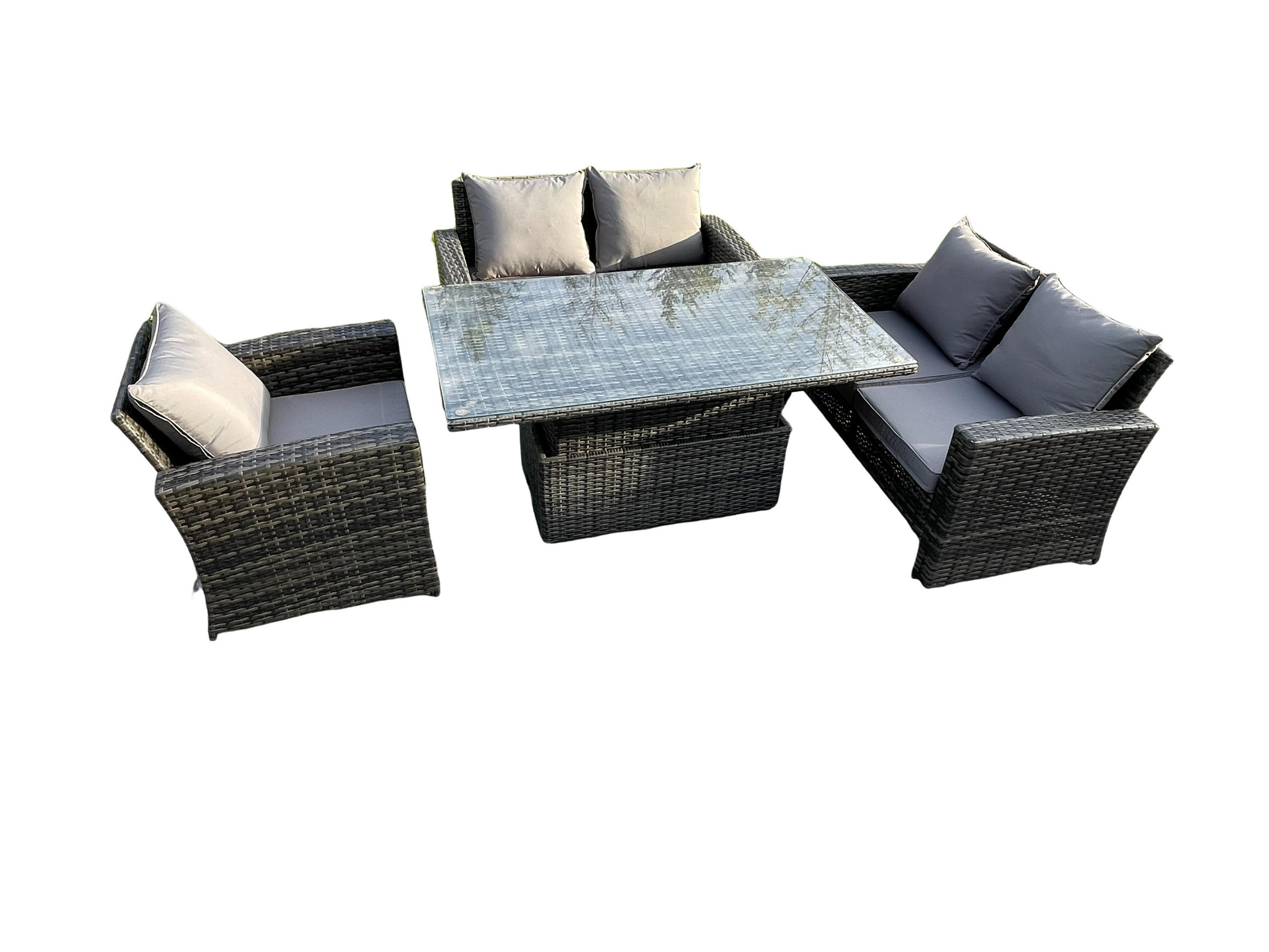 GARTENMÖBEL SET mit höhenverstellbarer Tisch Polyrattan Dunkelgrau 5-Sitzer - Dunkelgrau, Metall - Fimous