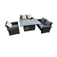 GARTENMÖBEL SET mit höhenverstellbarer Tisch Polyrattan Dunkelgrau 5-Sitzer - Dunkelgrau, Metall - Fimous