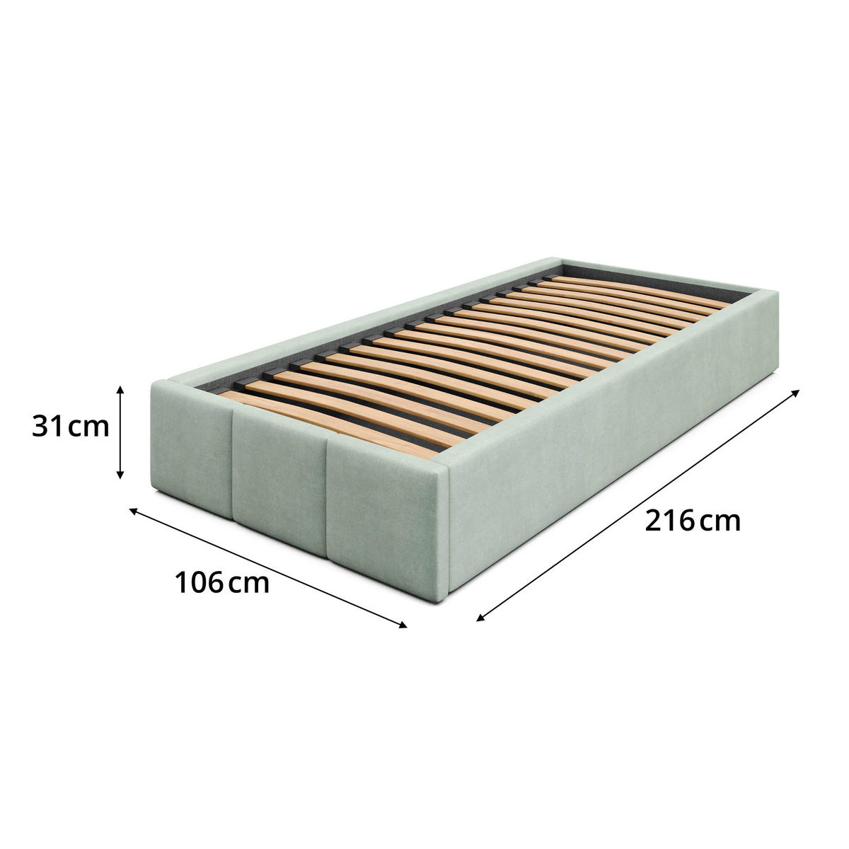 POLSTERBETT für Schlafzimmer Bett mit Stauraum Mint 90x200cm - Mintgrün, Holzwerkstoff/Textil (90/200cm) - Muralo
