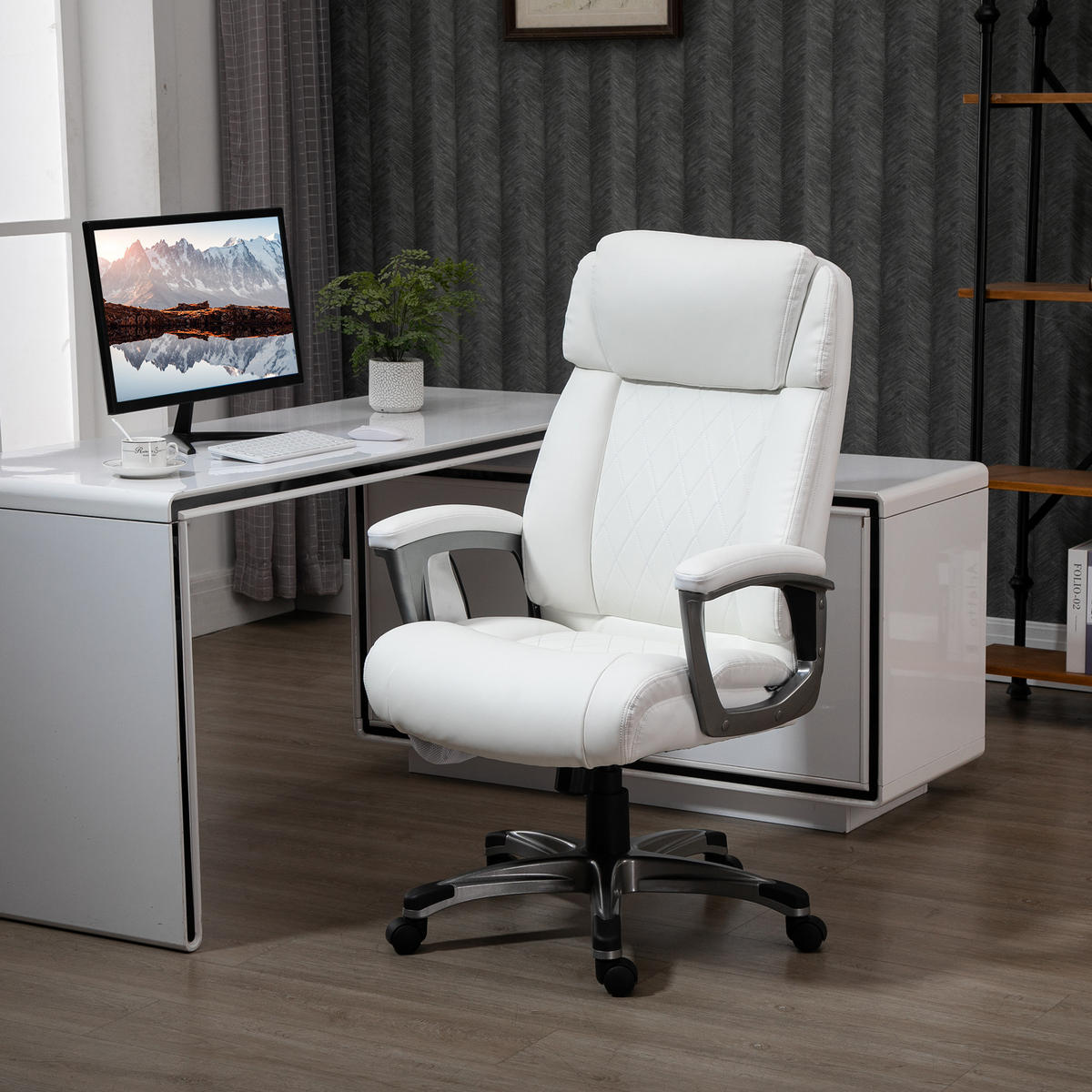 MASSAGE-BÜROSTUHL 6-Punkt-Massage-Drehstuhl aus Kunstleder Weiß - Weiß, Leder (76.5/124/70cm) - Vinsetto