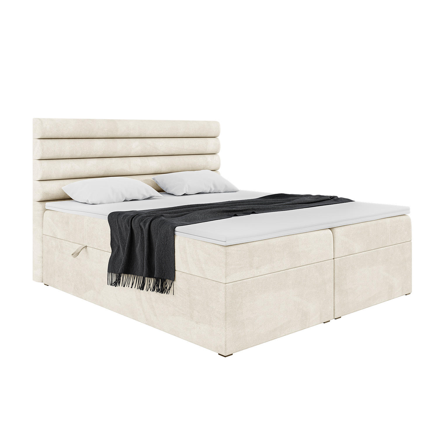 BOXBETT KARIM 160x200 cm in Creme Samt - Creme/Schwarz, Holz/Holzwerkstoff (160/200cm) - Meblini