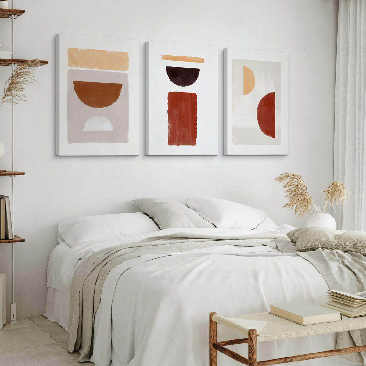 LEINWANDBILDER 3-er Set Abstraktion Boho - Beige/Rot, Textil (90/40cm) - Muralo