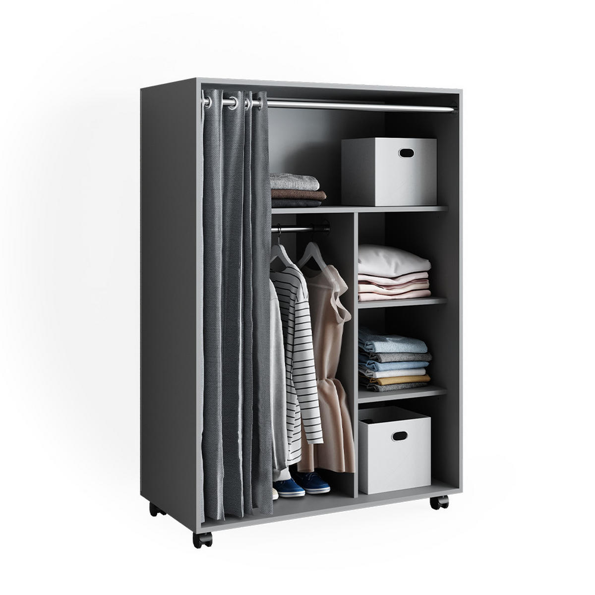 KLEIDERSCHRANK Doros Grau 100 x 146.6 cm mit Rollen - Grau, Holzwerkstoff (100/146.6/50cm) - Vicco