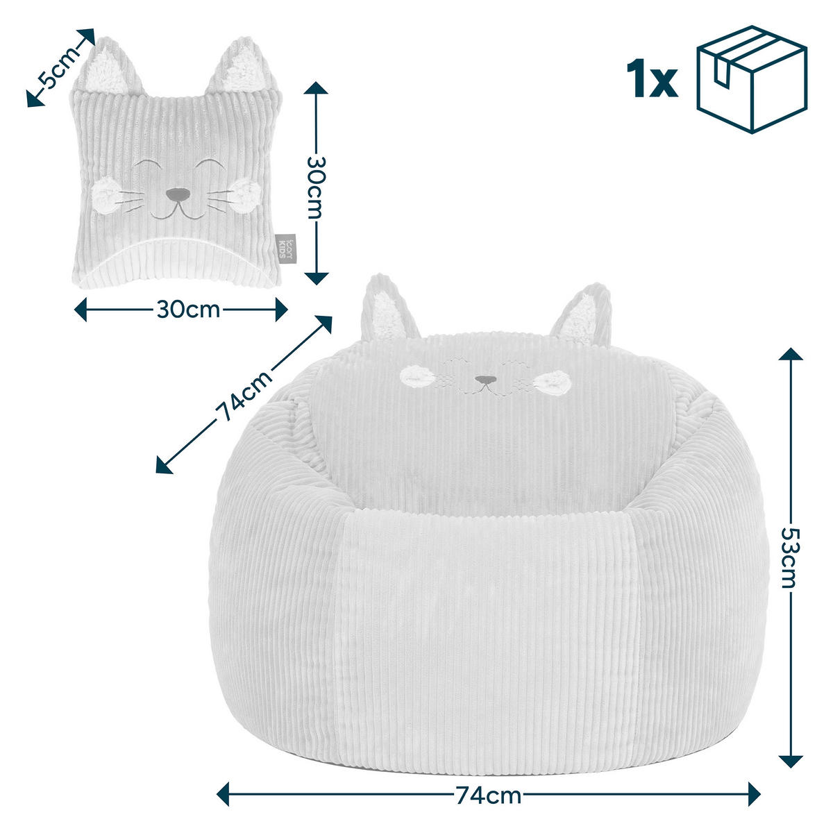 KINDERSITZSACK Cord Katze - Pink, Textil (74/53/74cm) - icon