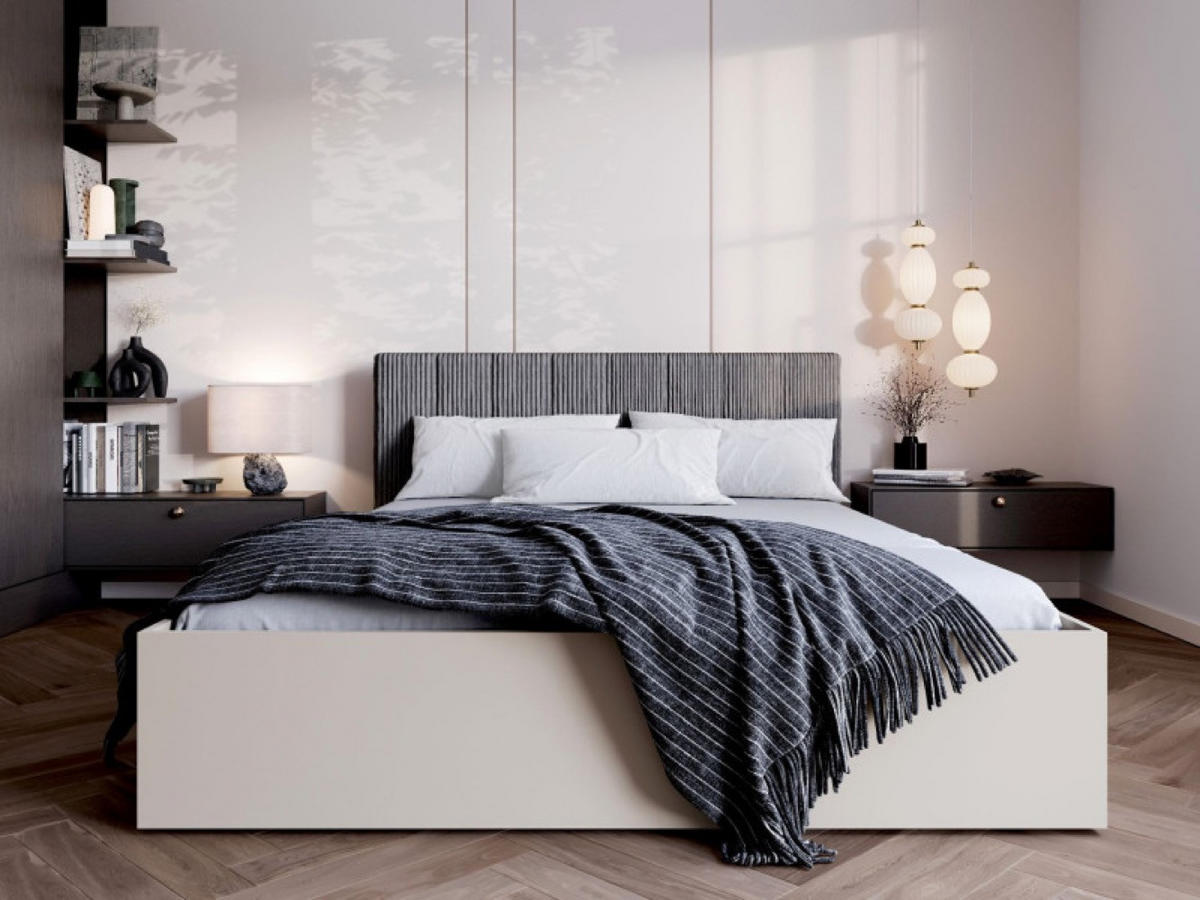 BETT Grau STYLE Mit Kaschmirmatratze Gepolsterter Kopfteil 120x200 cm - Kaschmir/Weiß, Textil (120/200cm) - Sepro Meble