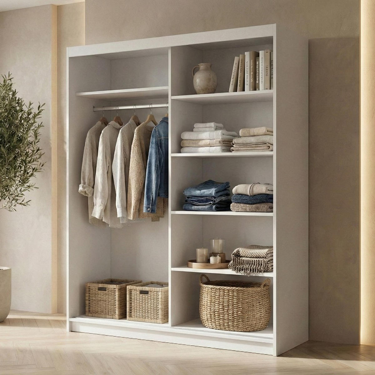 SCHWEBETÜRENSCHRANK Hela 160/205/60 2-türig weiß mit Spiegel - Weiß, Holzwerkstoff (160/205/60cm) - Beautysofa