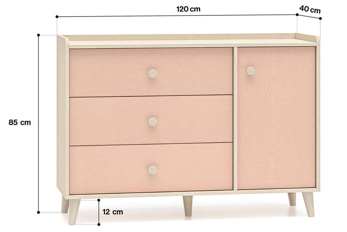 KOMMODE Mevel Wüstensand / Millennial Pink 120 / 40 / 85cm - Pink, Holz/Holzwerkstoff (120/85/40cm) - Feldmann-Wohnen