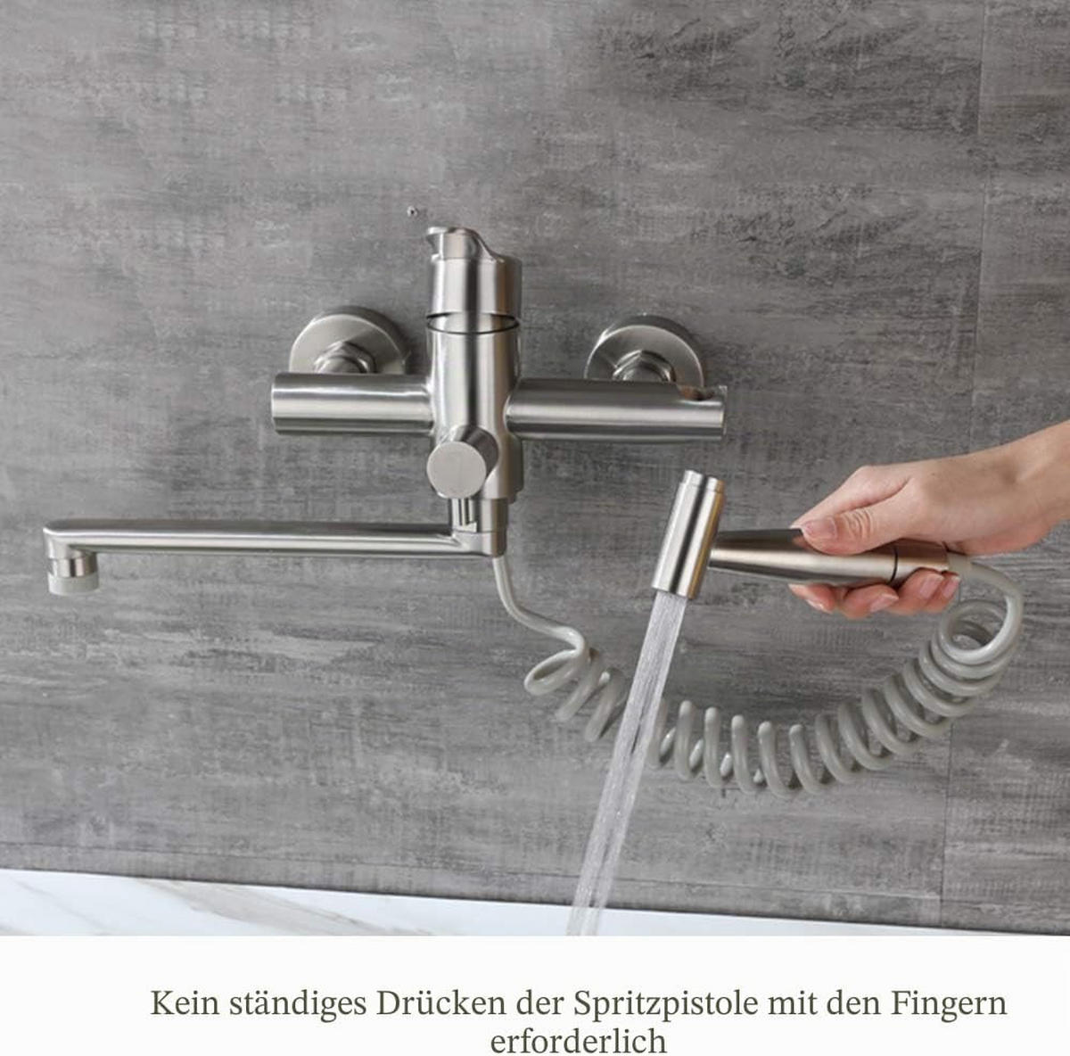 KÜCHENARMATUR, 360° drehbar, 2 Strahlarten, aus lebensmittelechtem 304 Edelstahl, gebürstetes Nickel - Silberfarben, Metall (21.5/22/28cm) - TVTIUO