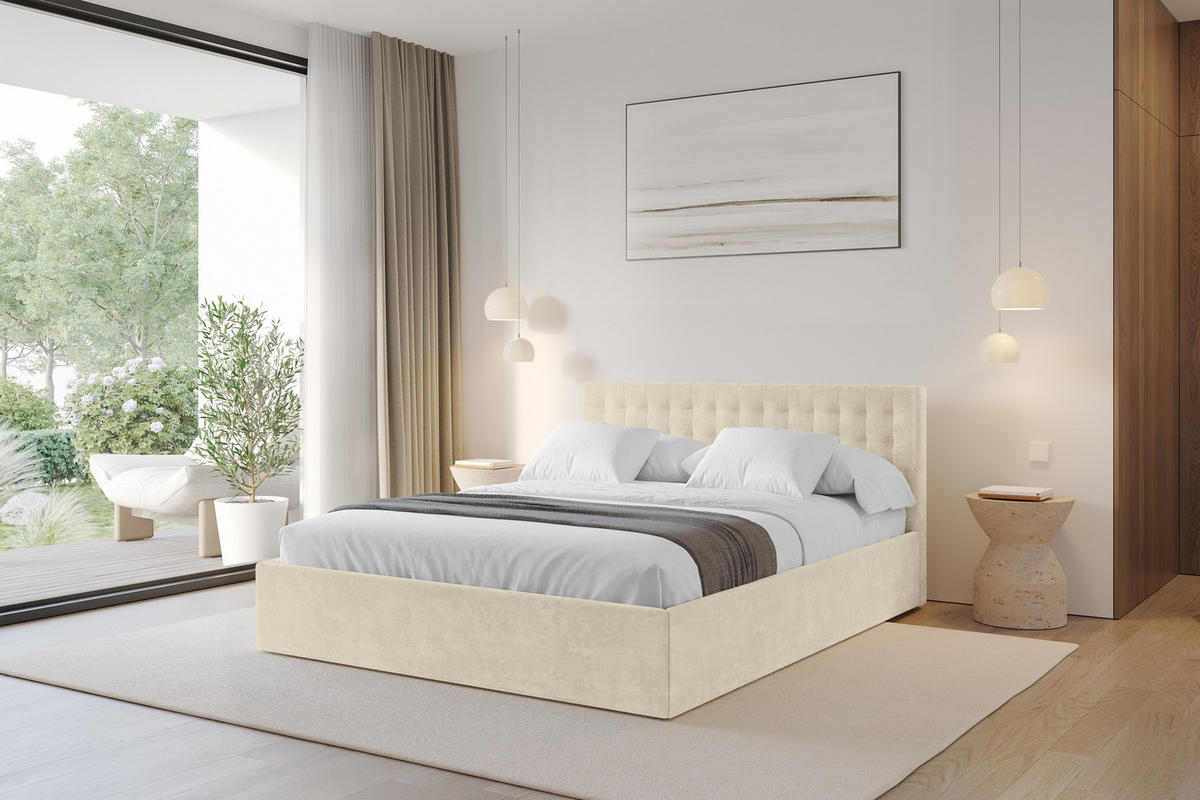 POLSTERBETT mit Bettkasten und Lattenrost, Boxbett ohne Matratze - PARI 180x200 Beige - Beige, Holzwerkstoff/Textil (180/200cm) - ALTDECOR