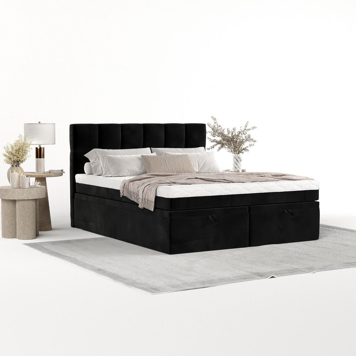 BOXBETT Elano 180/200 cm Schwarz im Kronos Stoff - Schwarz, Holz/Holzwerkstoff (180/200cm) - AltaBeds