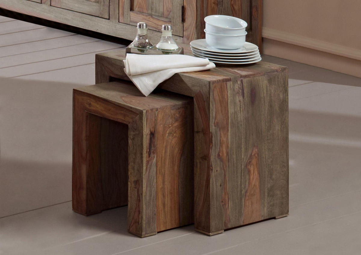 BEISTELLTISCH Sheesham 45x35x45 grau geölt NATURE GREY #12 - Grau, Holz (35/45/45cm) - Massivmoebel24