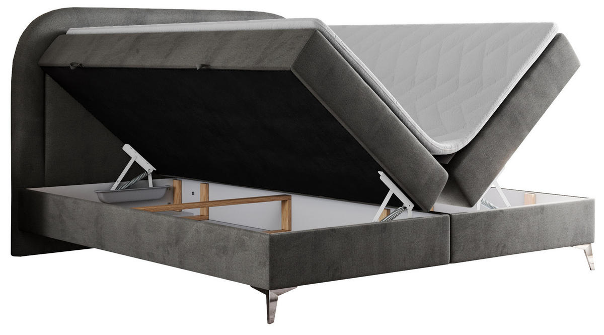 BOXBETT EIRA 120/200 Dunkelgrau Velvet - H3 - Dunkelgrau/Silberfarben, Holz/Textil (120/200cm) - MKS