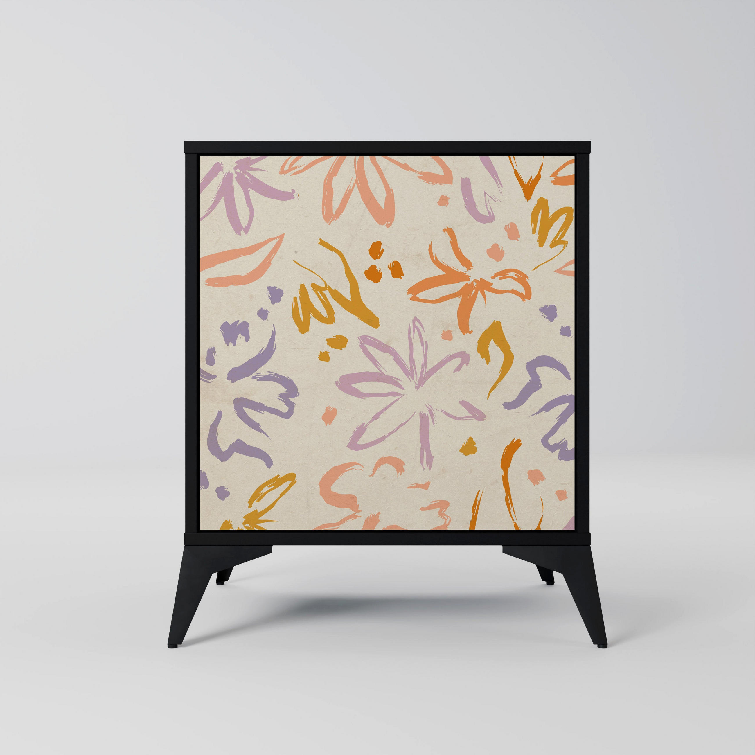 SIDEBOARD SPRING WHIMSY, Schwarz, 57,5x42x70,5 cm, Schwarze Metall-Sternfüße - Multicolor/Schwarz, Holzwerkstoff/Metall (57.5/70.5/42cm) - SpaceRebels