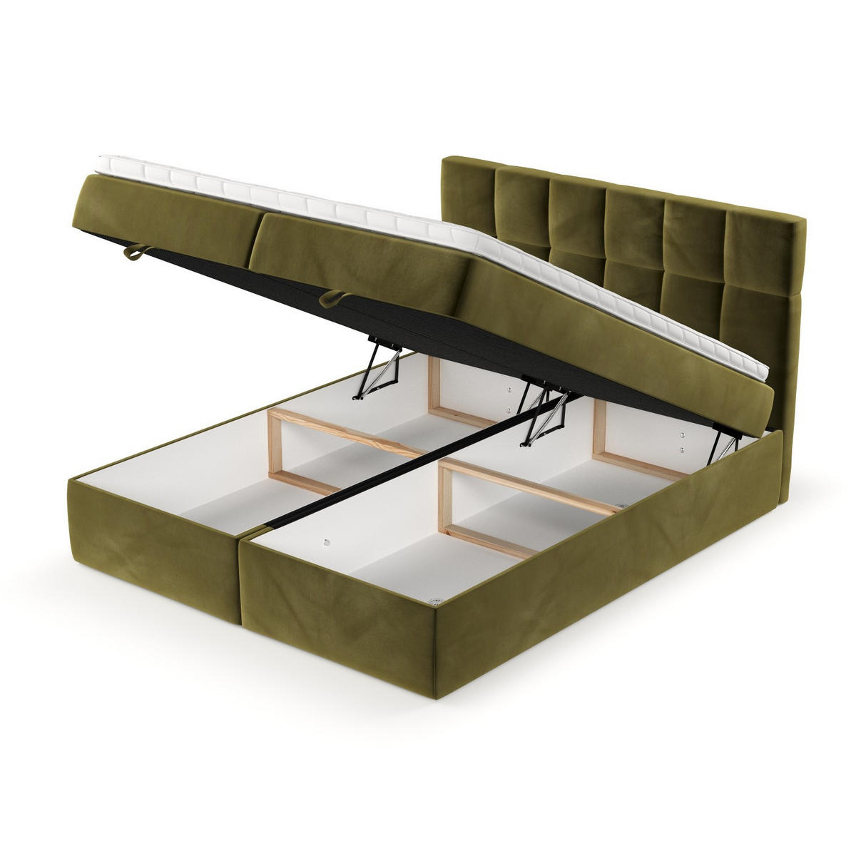 BOXBETT Savio 200/200 cm Olivgrün im Kronos Stoff - Schwarz/Olivgrün, Holz/Holzwerkstoff (200/200cm) - AltaBeds