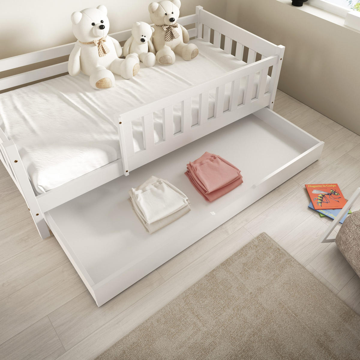 KINDERBETT ELSA mit Bettkasten 80x160 cm Weiß - Weiß, Holz (80/160cm) - MASSENO