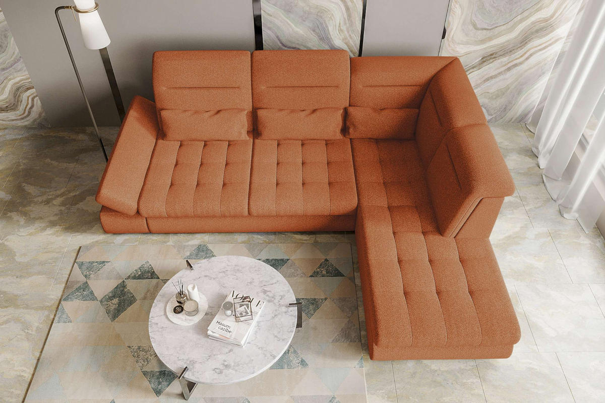 ECKSOFA Toscana Strukturstoff inkl. Schlaffunktion - Rostfarben, Textil (279/227cm) - 99rooms