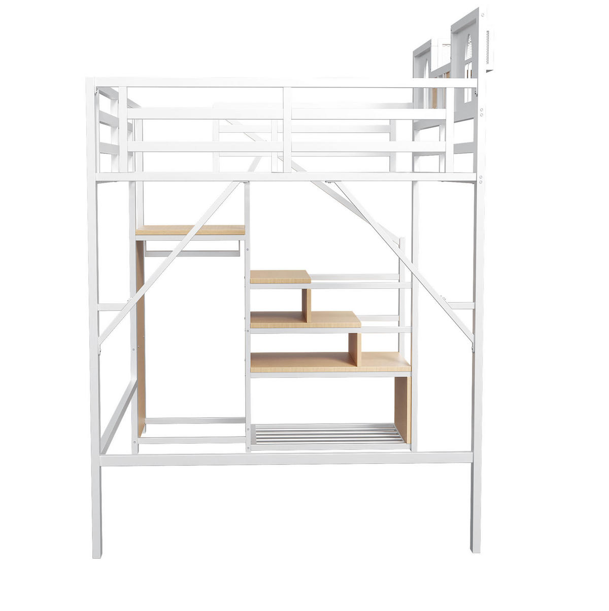 HOCHBETT 140/200 cm Weiß aus Metall und MDF mit Stauraumleiter - Weiß, Metall (140/200cm) - OKMYHOME