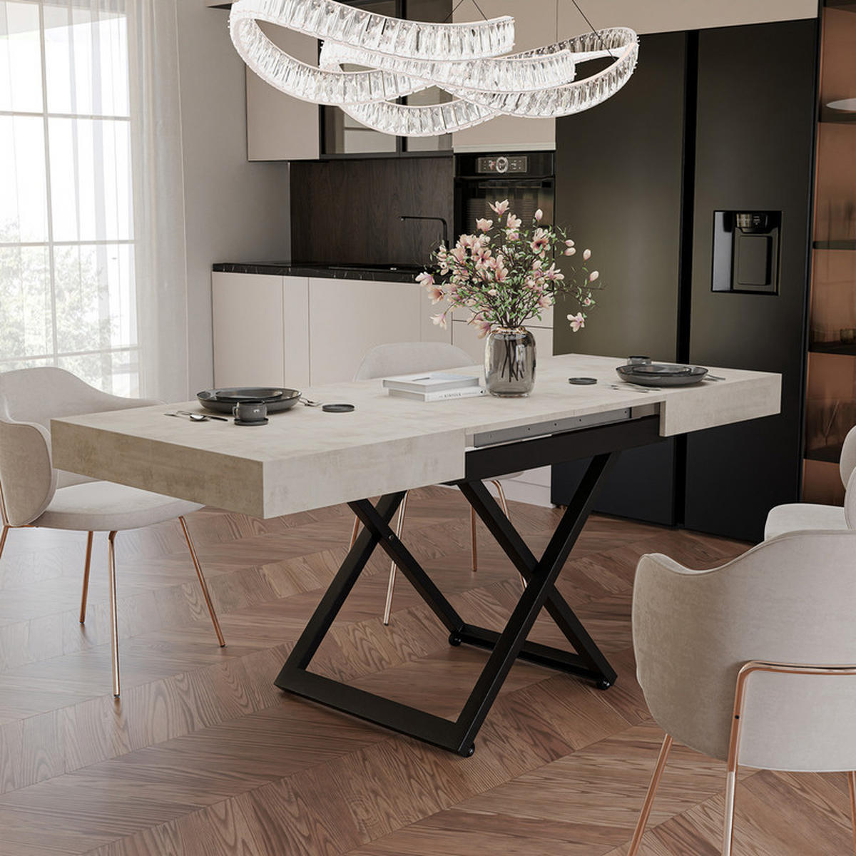 COUCHTISCH SANELLE ausziehbar mit Liftfunktion, 120/80/76 cm Schwarz / Weiß - Schwarz/Weiß, Holzwerkstoff/Metall (120/80/27cm) - Idohome