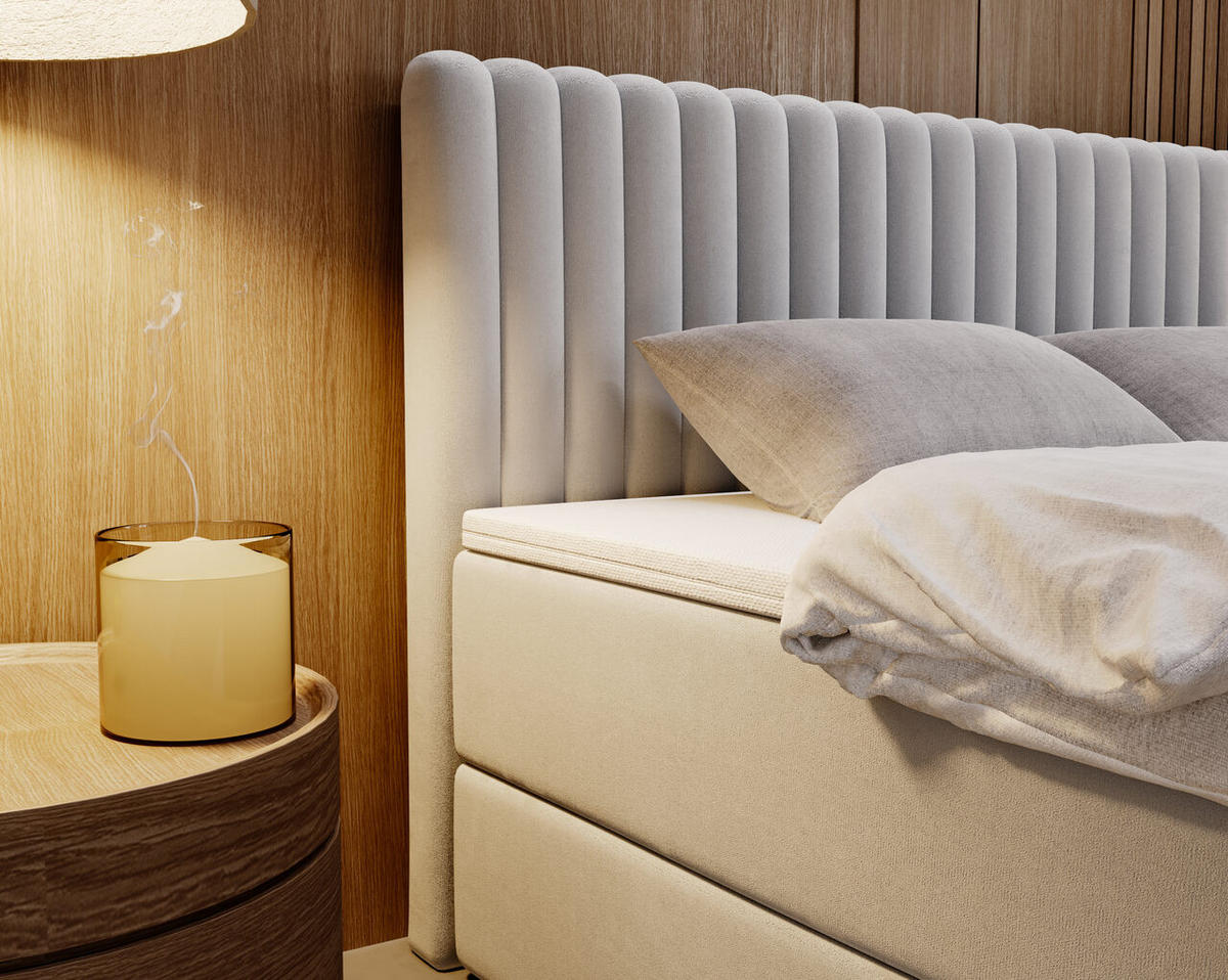 BOXBETT Marbella 180x200 Hellgrau - Hellgrau, Holz/Textil (180/200cm) - Graingold