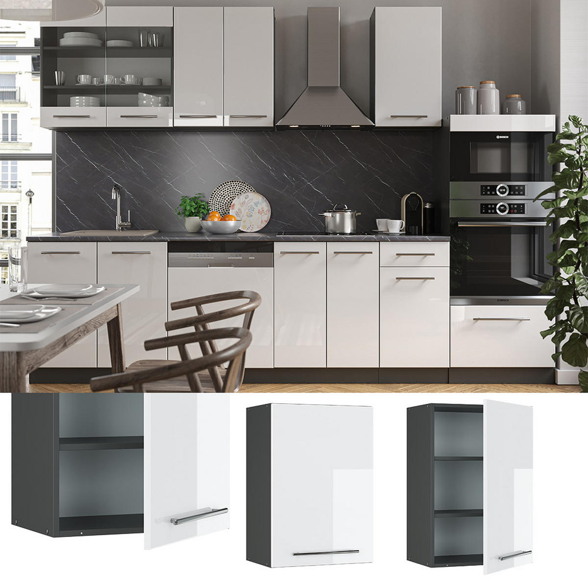 HÄNGESCHRANK Fame-Line Weiß Hochglanz 50 cm - Weiß Hochglanz/Anthrazit, Holzwerkstoff (50/72/34.1cm) - Vicco